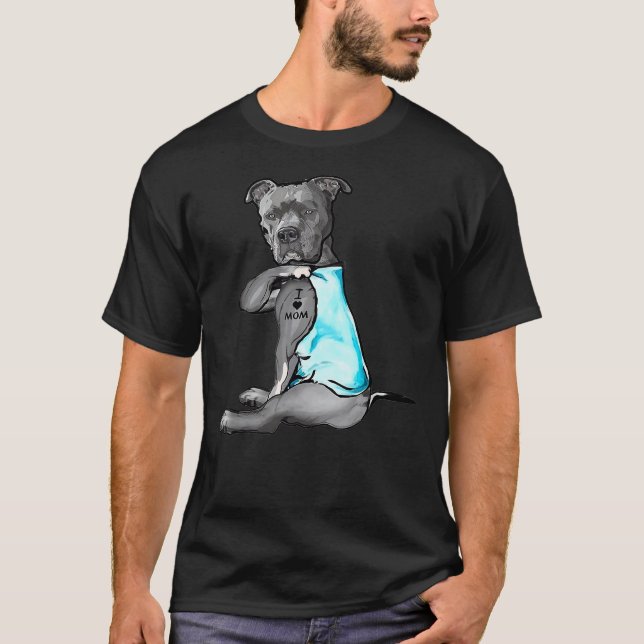 Camiseta Eu Amo Mamãe Tattoo Pitbull Cão Lover Mulheres Pit (Frente)