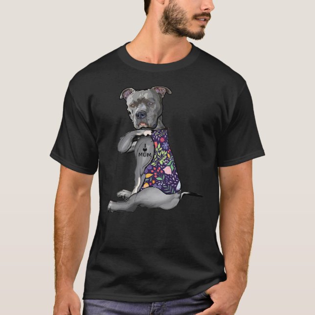 Camiseta Eu Amo Mamãe Tattoo Pitbull Cão Lover Mulheres Pit (Frente)