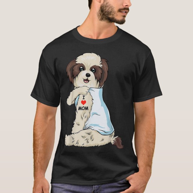 Camiseta Eu Amo Mamãe Tattoo Shih Tzu Mãe Cachorro Sobremes (Frente)