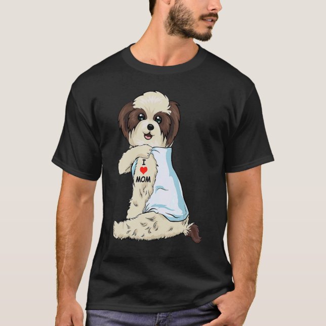 Camiseta Eu Amo Mamãe Tattoo Shih Tzu Mãe Mulheres Cachorro (Frente)