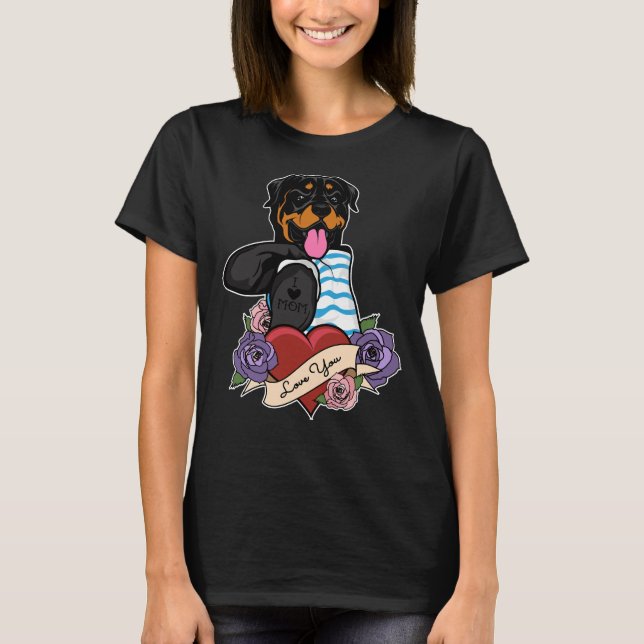 Camiseta Eu Amo Mamãe Tatuagem Eu Rottweiler Mãe (Frente)