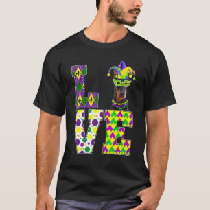 Camiseta Eu Amo Mardi Gras Doberman Dog Mask Festival