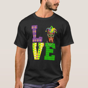 Camiseta Eu Amo Mardi Gras Doberman Dog Men Mulheres Crianç