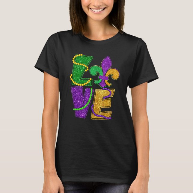 Camiseta Eu Amo Mardi Gras Funny Glitter Mardi Gras Women G (Frente)