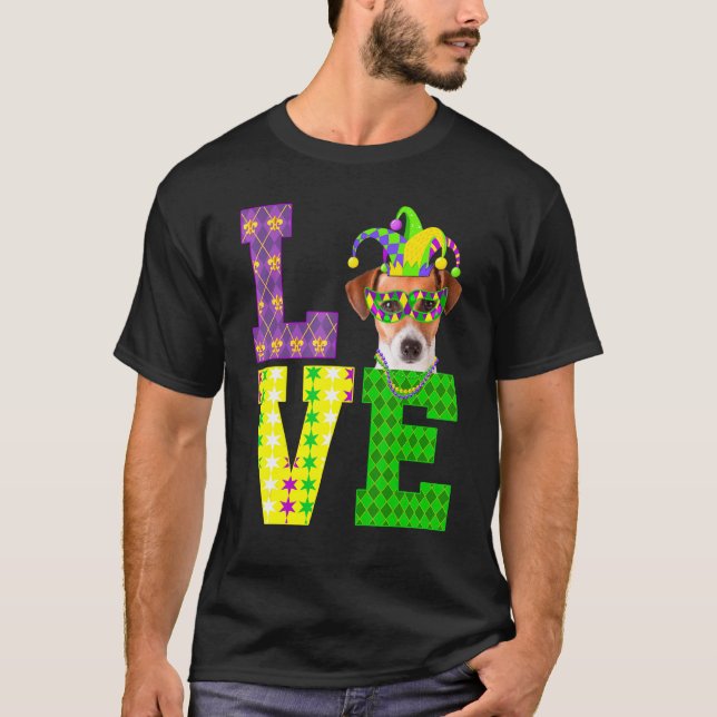 Camiseta Eu Amo Mardi Gras Jack Russell Terrier Dog Men (Frente)