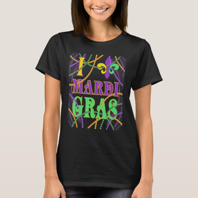 Camiseta Eu Amo Mardi Gras Madri Gras Mask Kids Men Women (Frente)
