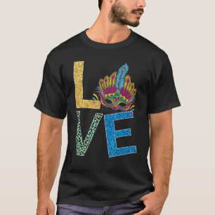 Camiseta Eu Amo Mardi Gras Mardi Gras 2022 Miçanga Mask Fea