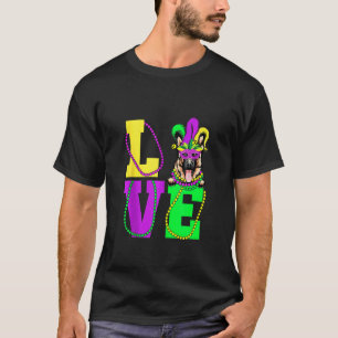 Camiseta Eu Amo Mardi Gras Máscara de Cachorro Pastor Alemã