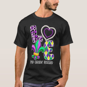 Camiseta Eu Amo Mardi Gras Professor do 2º Ano Plaid Leopar