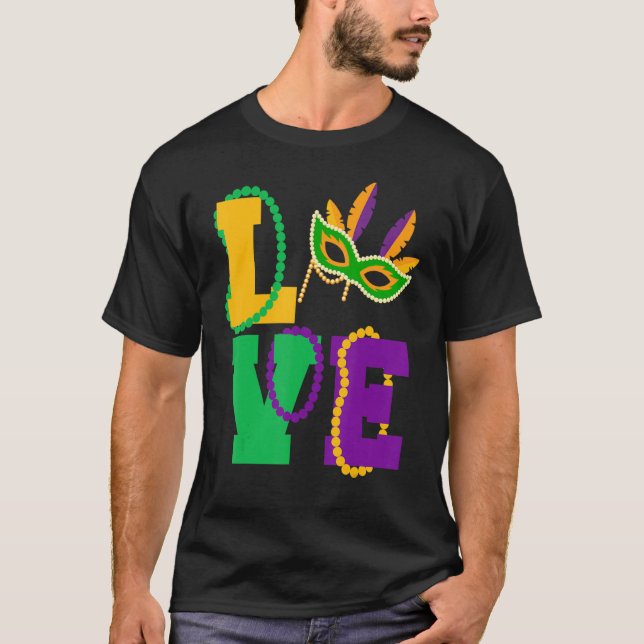 Camiseta Eu Amo Mardi Gras Tee Mardi Gras Mask Party Costum (Frente)