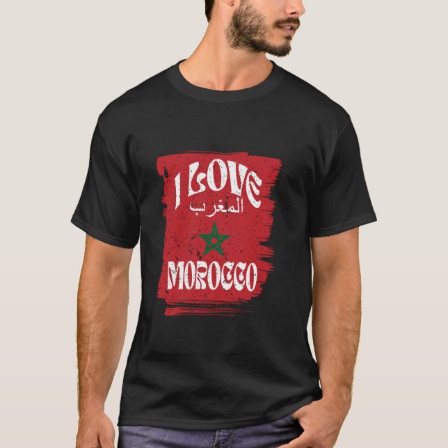 Camiseta Eu Amo Marrocos Com O Marrocos Vergado (Frente)