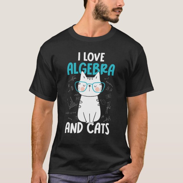 Camiseta Eu Amo Matemática e Gatos     Álgebra (Frente)