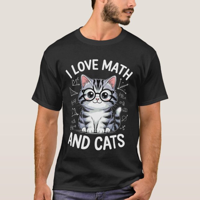 Camiseta Eu Amo Matemática e Gatos Fofo Gato Nerd (Frente)