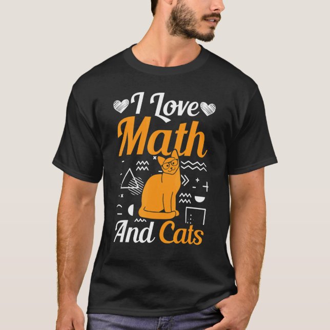 Camiseta Eu Amo Matemática E Gatos Gráfico Fofo Matemática  (Frente)