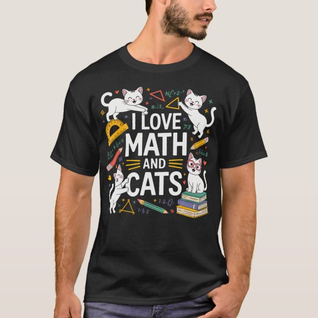 Camiseta Eu Amo Matemática E Gatos Matemática Engraçada De  (Frente)