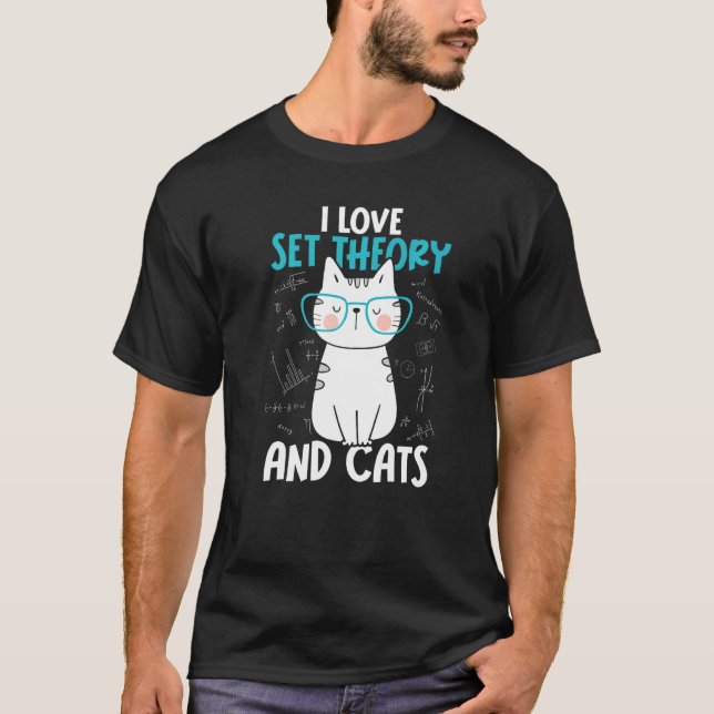 Camiseta Eu Amo Matemática e Gatos   Teoria dos Conjuntos   (Frente)