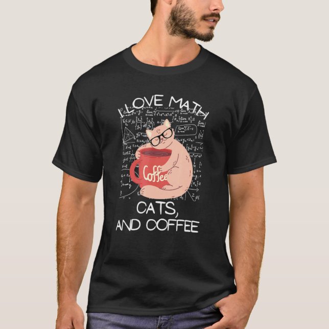 Camiseta Eu Amo Matemática, Gatos E Café Professora Gato E  (Frente)