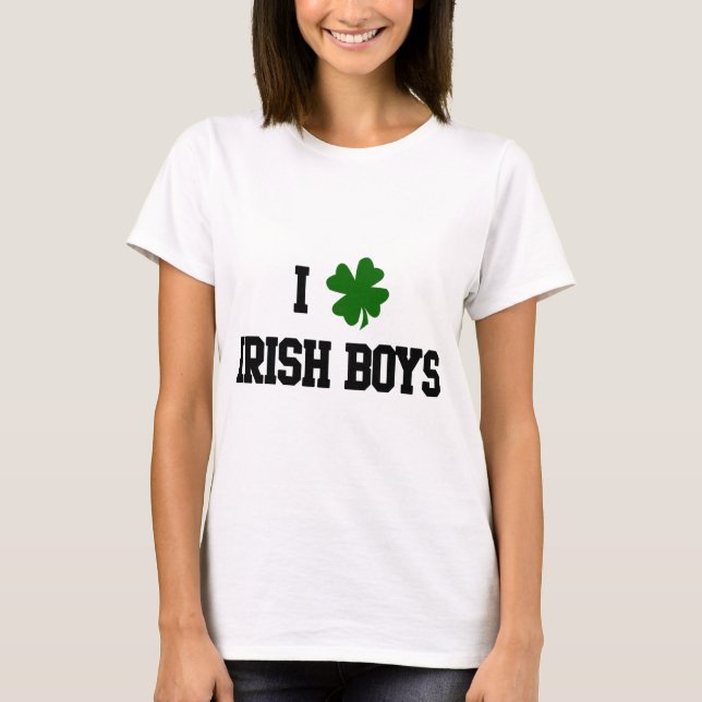 Camiseta Eu amo meninos irlandeses, t-shirt verde do trevo (Frente)