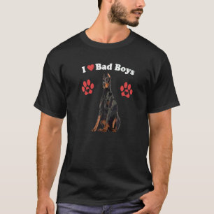Camiseta Eu Amo Meninos Maus Cachorro Macho Doberman Filho