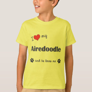 Camiseta Eu amo meu Airedoodle (o cão masculino)