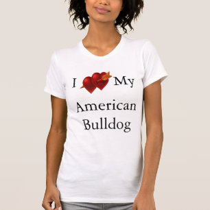Camiseta Eu Amo Meu American Bulldog Coração Duplo