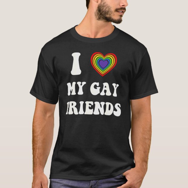 Camiseta Eu Amo Meu Amigo Gay Lgbtq Rainow Orgulho Gráfico  (Frente)