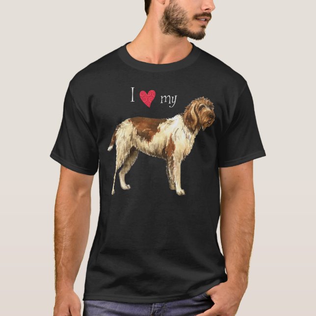 Camiseta Eu amo meu apontar Griffon Wirehaired (Frente)