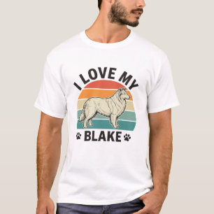 Camiseta Eu Amo Meu Blake Cachorro Design de Gravura Retro_