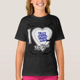 Camiseta Eu Amo Meu Bô Com Sua Foto Com Bats T-Shirt