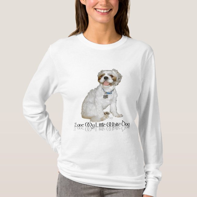 Camiseta Eu Amo Meu Cachorrinho Branco - Shih Tzu (Frente)