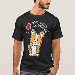 Camiseta Eu Amo Meu Cachorrinho Corgi Piscando com um Grand