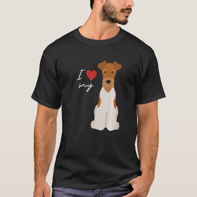 Camiseta Eu Amo Meu Cachorro Branco E Tan Fox Terrier (Frente)
