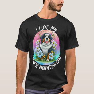 Camiseta Eu Amo Meu Cachorro da Montanha Bernesa Mamãe Flor