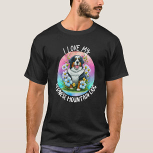 Camiseta Eu Amo Meu Cachorro da Montanha Bernesa Mamãe Flor