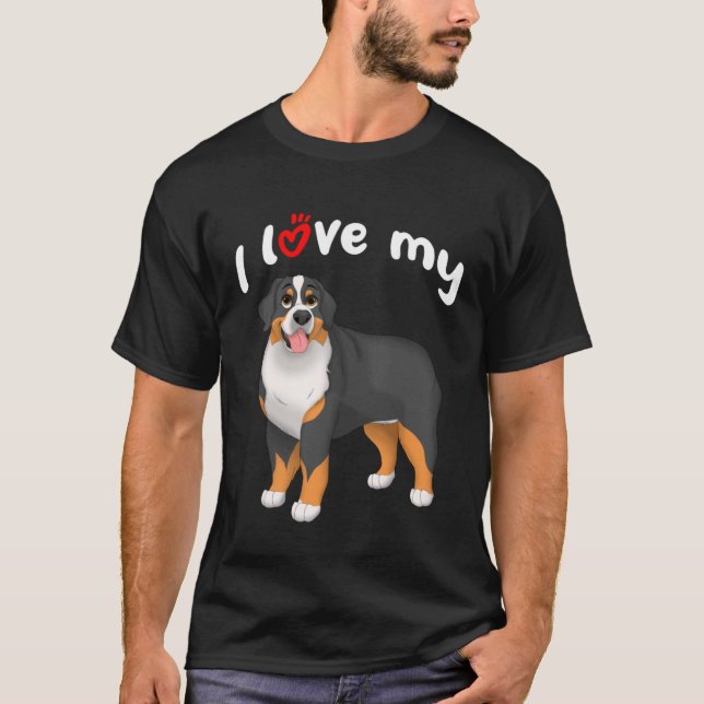 Camiseta Eu Amo Meu Cachorro De Montanha Bernês (Frente)