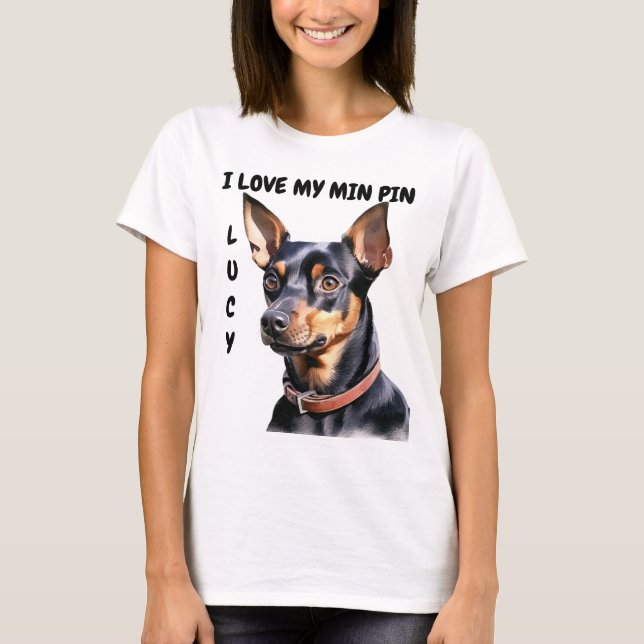 CAMISETA EU AMO MEU CACHORRO DE PINCADOR PRETO E MINIATURA (Frente)