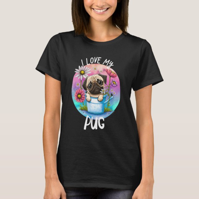 Camiseta Eu Amo Meu Cachorro Mamãe Flores Fritas Fritas Fri (Frente)