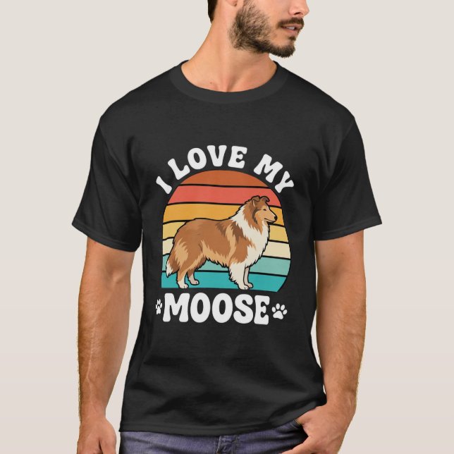 Camiseta Eu Amo Meu Cachorro Retro Collie Alce (Frente)