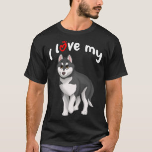 Camiseta Eu amo meu cachorro siberiano preto e branco com