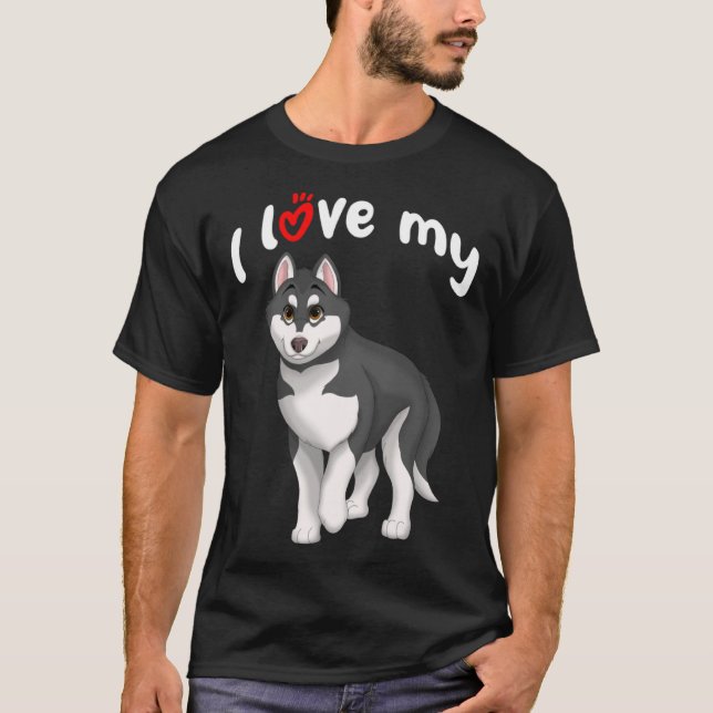 Camiseta Eu amo meu cachorro siberiano preto e branco com (Frente)