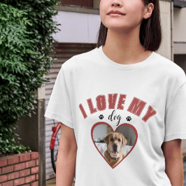 Camiseta Eu Amo Meu Cachorro Vermelho Personalizado Foto De