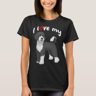 Camiseta Eu Amo Meu Cão de Água Português Preto e Branco