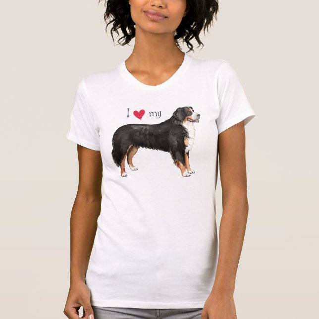 Camiseta Eu amo meu cão de montanha de Bernese (Frente)