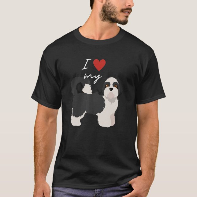 Camiseta Eu Amo Meu Cão Negro E Branco Shih Tzu (Frente)