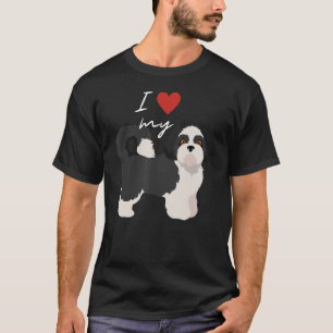 Camiseta Eu Amo Meu Cão Negro E Branco Shih Tzu