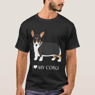 Camiseta Eu Amo Meu Cão Preto Tricolor Pembroke Corgi