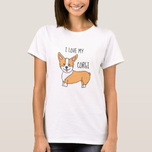 Camiseta Eu Amo Meu Cartoon De Cachorro Corgi