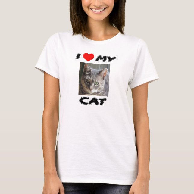 CAMISETA EU AMO MEU CAT - ADICIONE SUA PRÓPRIA FOTO - (Frente)