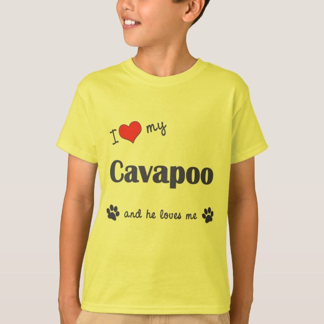 Camiseta Eu amo meu Cavapoo (o cão masculino) (Frente)