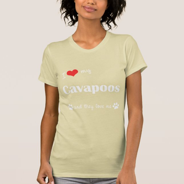 Camiseta Eu amo meu Cavapoos (os cães múltiplos) (Frente)